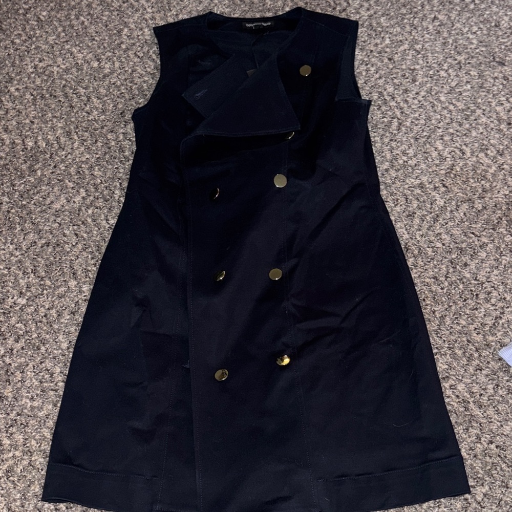 Country Road Black Dress with Gold Buttons